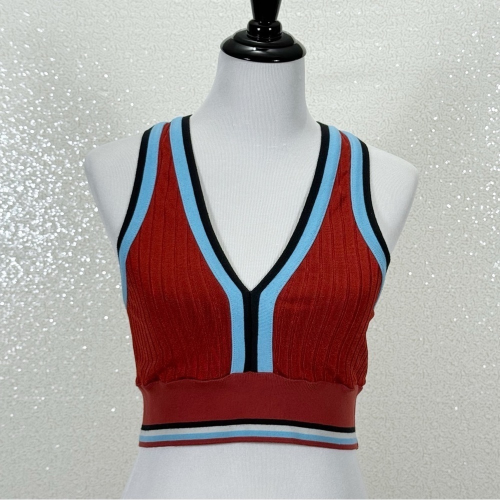 Urban Outfitters Ribbed Cropped Sports Bra Tank Top V-Neck Retro Colorblock L
